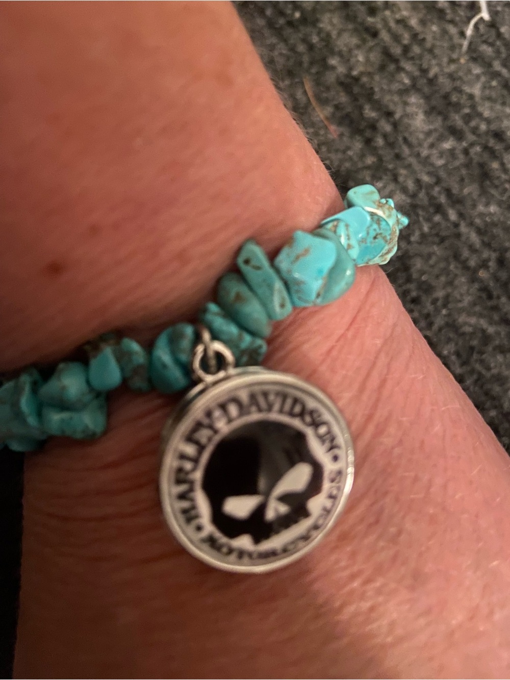 Harley-Davidson Turquoise Bead Bracelet with Logo Disc Charm